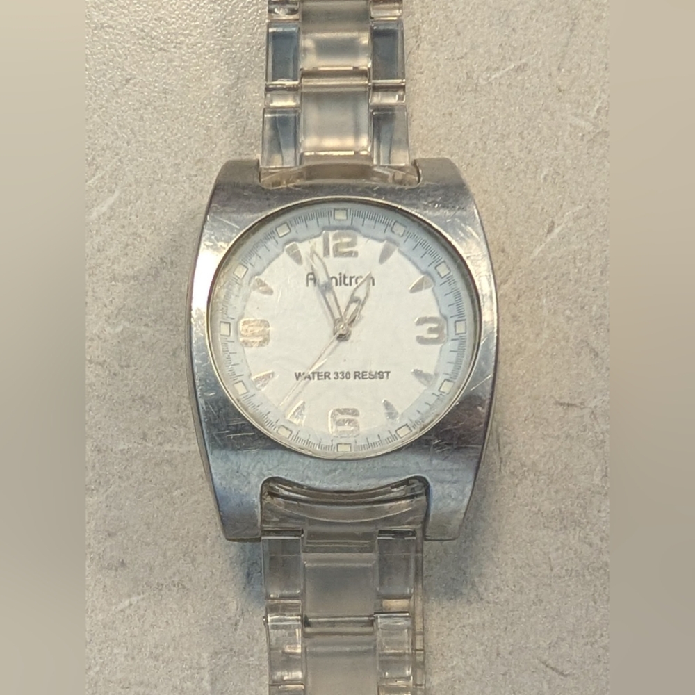 WORKING Men's Armitron Watch White Dial Clear Band Lightweight